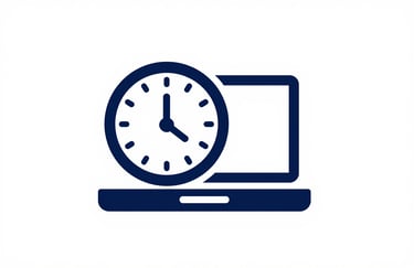 A clean, professional icon showing a clock and a laptop, symbolizing fast, same-day repair services. Color palette: #0B1A2C and #2A5D7C.