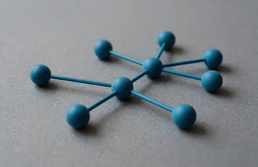 A minimalist, artistic shot of data points connecting, using Deep Teal and Sky Blue colors, in a sharp and professional photography style.