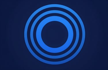 Minimalist graphic of expanding blue concentric circles representing scalability and growth. Professional navy background.