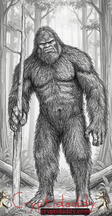 Dark cryptid artwork of the Bigfoot, a legendary monster from folklore and paranormal cryptid