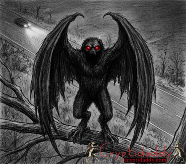 Dark cryptid artwork of the Mothman, a legendary monster from folklore and paranormal cryptid