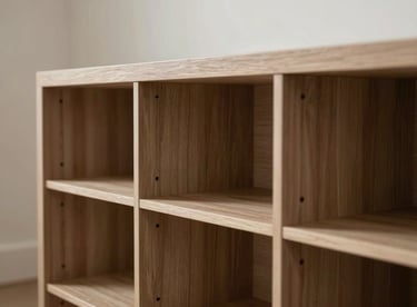 Architectural close-up of high-end millwork and custom residential storage solutions in a minimalist North American / Miamian home.