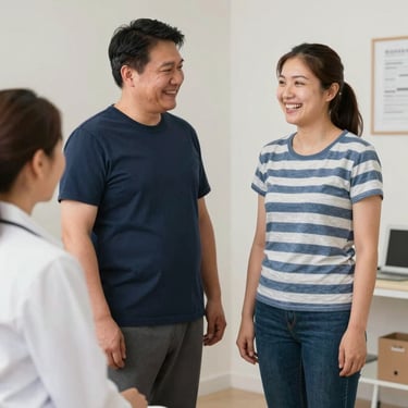 Delivery driver handing over a prescription package at a customer's doorstep.