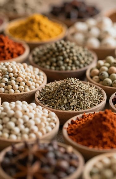 Macro shot of various high-quality spices and legumes, showcasing the variety of premium produce traded internationally.
