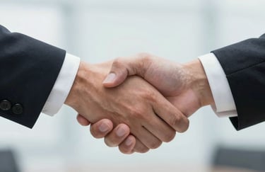 A close-up of a professional handshake, clean and well-lit, symbolizing trust and business partnership, reflecting the brand's supportive mood.