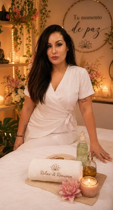 Tati masajes sensuales en Pilar, gabinete privado ambientado con velas y elementos para el relax.