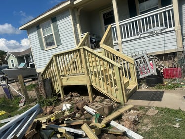 Exterior stairs and handrail construction with durable framing and support