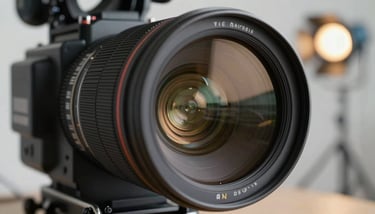 A cinematic production set with actors under Pale Mist softbox lights and a professional crew in the background.
