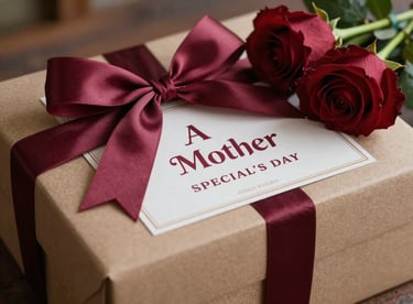 A Mother's Day special edition Pisco box with deep burgundy ribbons and fresh roses, South American / Peruvian setting.
