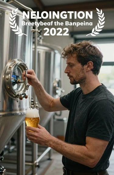 Professional brewer in a high-altitude setting, checking the clarity of a golden brew against soft natural light.