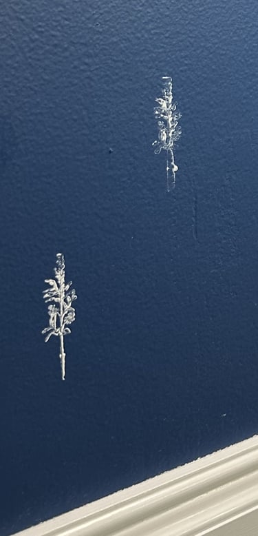 Wall stamp test before switching to stencils for half bath DIY project