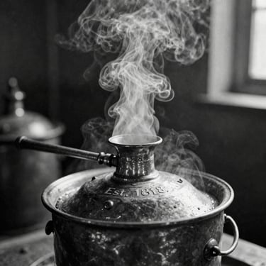 A vintage sepia-toned photograph of Kannauj artisans blending traditional attars.