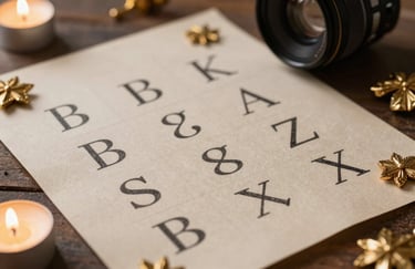 Close-up photography of hand-written numerology charts on premium parchment paper, surrounded by small golden decorative elements and soft candles in a Latin American setting.