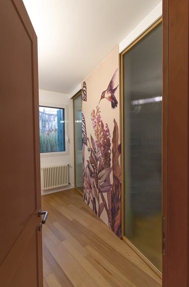 Giulia Sbrogiò | designer - cabina armadio- zona notte - camera matrimoniale - armadio - carta da parati