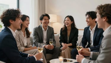 A private gaming room featuring a large screen and comfortable chairs, illuminated by the glow of a console in a cozy dusty slate setting.