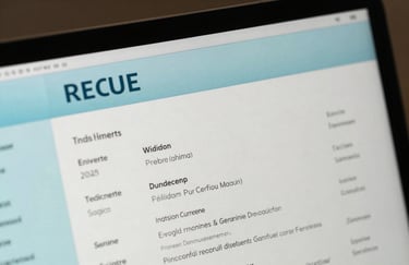 A close-up of a professional looking at high-quality CV highlights on a screen, colors are Soft Azure and Cloud White, clean and focused.