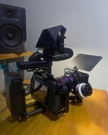 Cinema camera used by filmmaker Daniel da Trindade resting on a desk between shoots.