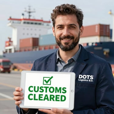 Customs officers inspecting shipment documents at a busy port.