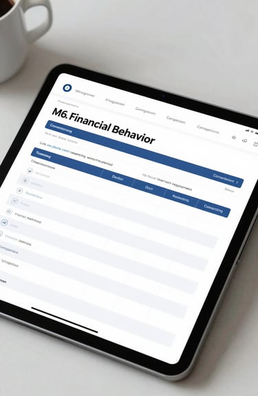 A sophisticated financial planning spreadsheet on a modern tablet, representing M6: Financial Behavior and long-term planning.