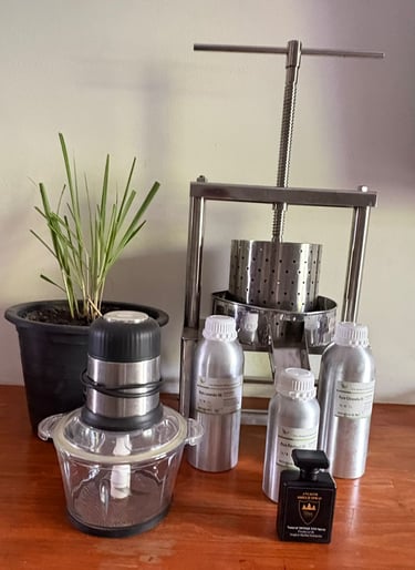 alt="Handcrafted plant-based spray production equipment for small-batch extractions"