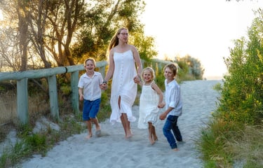 Family laughing together at South Beach at golden hour, Perth family photographer , Geoff Fisher