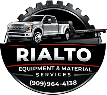 We are "Rialto equipment and Material Services" Shipping Container For sale | rental storage | modify | transportation | delivery, Services rental backhoe , equipment expert in demolition, excavation, debris removal, trenching & concrete breaking, sewer line, septic tank,  estate clean, concrete, Junk Removal, locacated in San Bernardino, California, support eng-spa. delivery services Arizona Nevada California logo