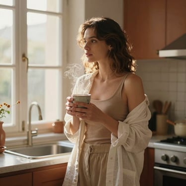 Femme en layering BEWOOMAN — débardeur seconde peau, chemise oversize blanche et long gilet écru, layering intelligent.