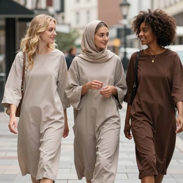 Robes mastour oversize BEWOOMAN portées par 3 femmes dont la pudeur et le style sont compatibles.