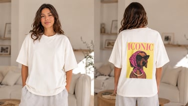 Femme en t-shirt oversize coton beige, coupe décontractée, journée quotidienne — BEWOOMAN