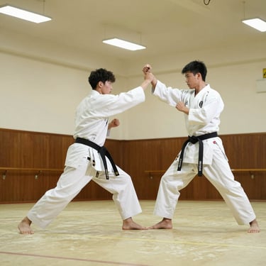 Men practicing karate in a dojo.