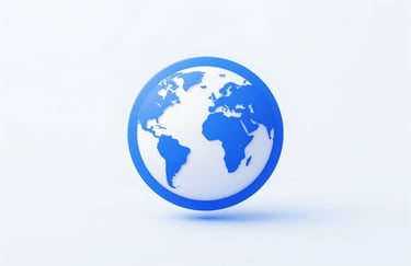 A minimalist, clean 3D icon representing a global network, utilizing #2E5F7B and #7ABDCF tones on an #EBF4F7 background, symbolizing worldwide BIM support.