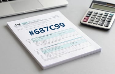 An organized stack of tax forms and a modern calculator on a clean grey desk, representing precision and accounting expertise, incorporating #687C92.