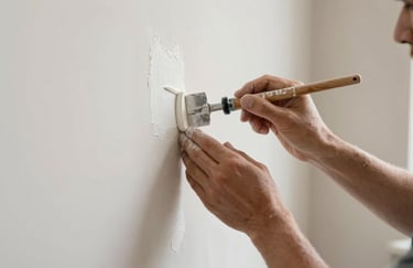 Hands of a professional artisan applying a finishing coat of plaster to an interior corner, showing precision and careful craftsmanship in Western European home renovation.