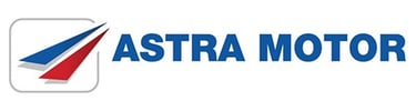 Official Astra Motor logo featuring blue and red wing graphics alongside bold blue company typography.