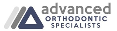 Advanced Orthodontic Specialists logo with a blue and grey geometric triangle icon.