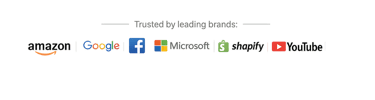Logos of trusted brands including Amazon, Google, Facebook, Microsoft, Shopify, and YouTube.