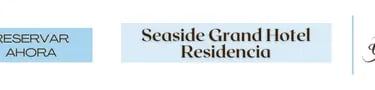 Seaside Grand Hotel Residencia banner featuring an outdoor luxury dining terrace and booking logo.