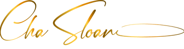 Cha Sloan logo in gold text