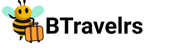 BTravelrs logo featuring a bee holding a briefcase