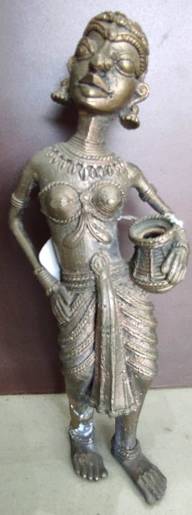  "Ethnic woman sculpture with water pot in one hand and other on waist – graceful posture-for global shipment"