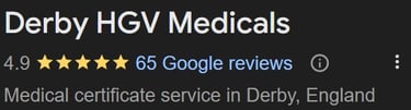 Derby HGV Medicals Google Reviews