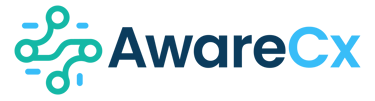 AwareCx company logo featuring a teal circuit node icon next to blue and teal modern typography.