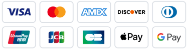 Credit and debit cards, Apple Pay and Google Pay logos.