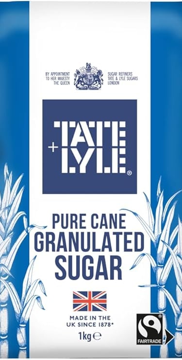 A 1kg bag of Tate and Lyle Fairtrade Pure Cane Granulated Sugar made in the UK.