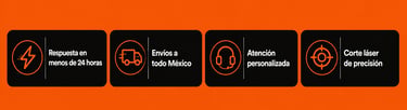 Badges de beneficios de Fusion Laser con servicio de corte láser de precisión en León GTO