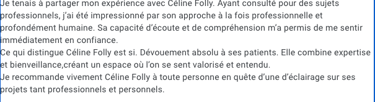 Temoignage client Céline folly therapie lille