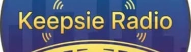 Keepsie Radio logo featuring a yellow bridge and city skyline on a blue circular background.