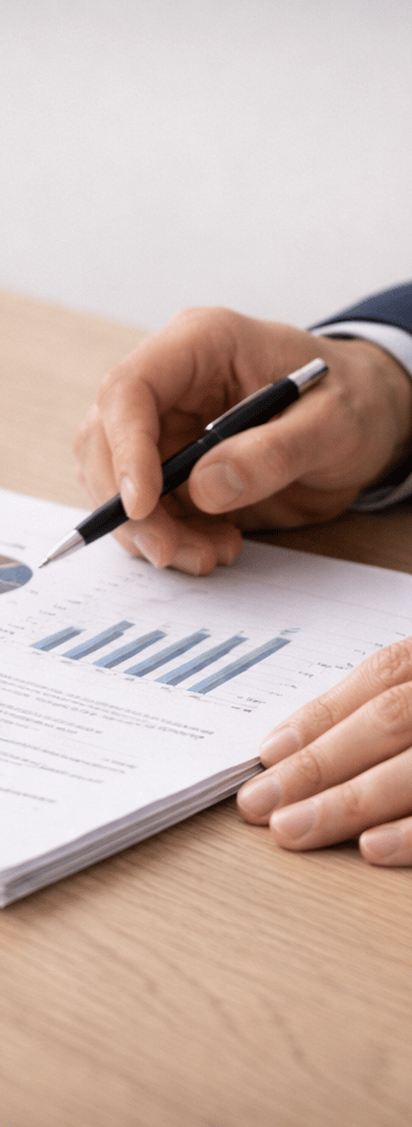 Reviewing a printed report with operating system modernization results for scaling business workflow