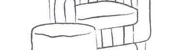 Line drawing of a modern wingback armchair with a matching ottoman footstool.