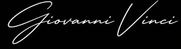 Minimalist white script logo of Giovanni Vinci on a solid black background.